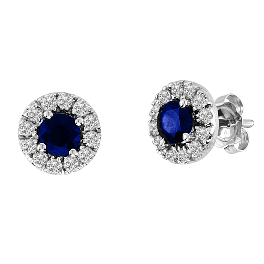 0.93cttw Sapphire and Diamond Halo Earring set in 14k Gold