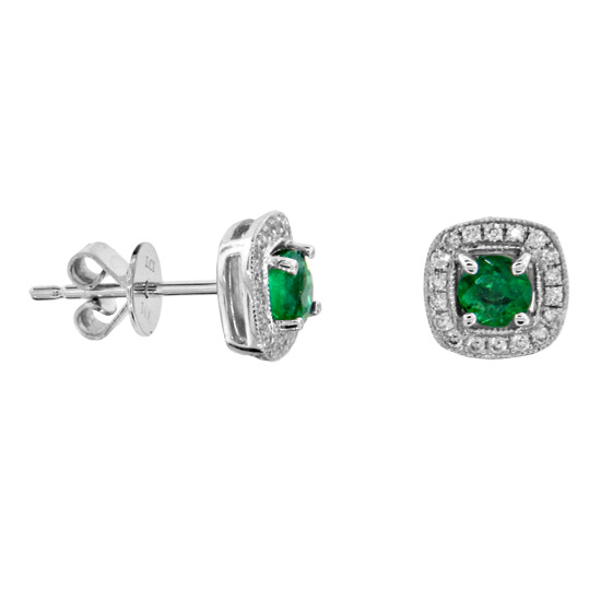 View 0.75cttw Emerald and Diamond Earrings in 14k Gold