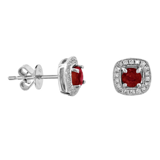 0.94cttw Natural Heated Ruby and Diamond Earrings in 14k Gold