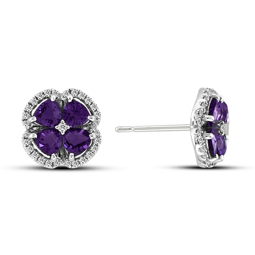 View 1.25ctw Diamond and Amethyst Earrings in 14k White Gold