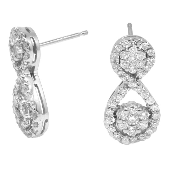 View 0.85cttw Diamond Cluster Drop Earring in 14k White Gold