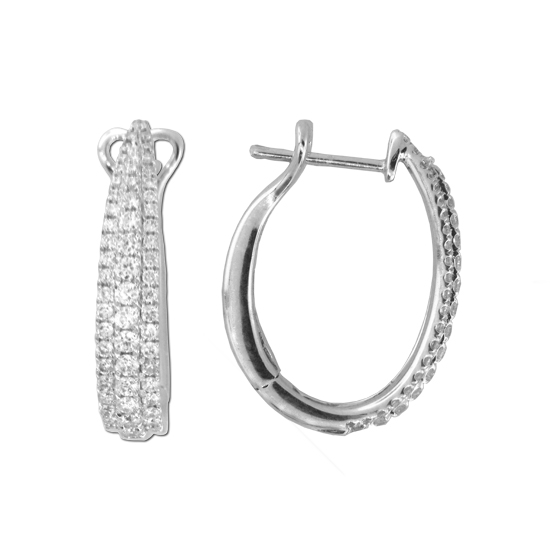 View 0.69cttw Oval Shaped Diamond Hoop Earring in 18k White Gold