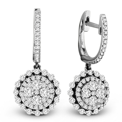 View 1.22cttw Diamond Cluster Fashion Earrings in 18k White Gold