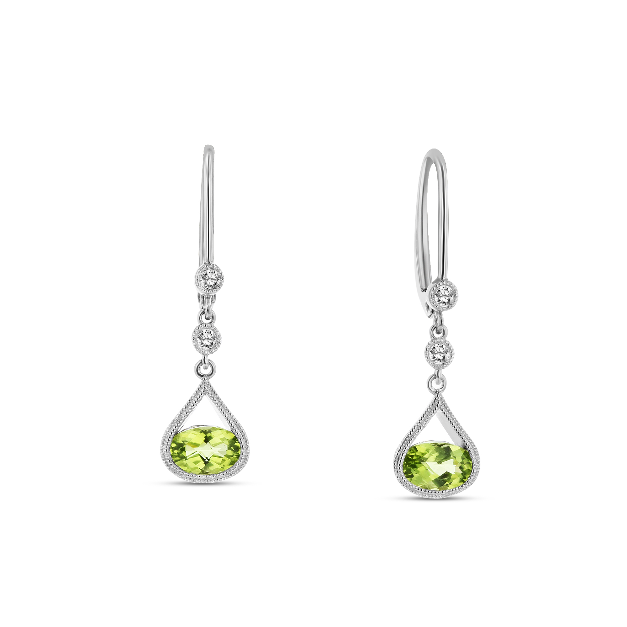 View 0.07ctw Diamond and Peridot Earrings in 14k White Gold