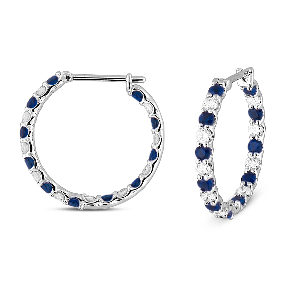 View 1.56ctw Diamond and Sapphire Hoop Earring in 18k WG