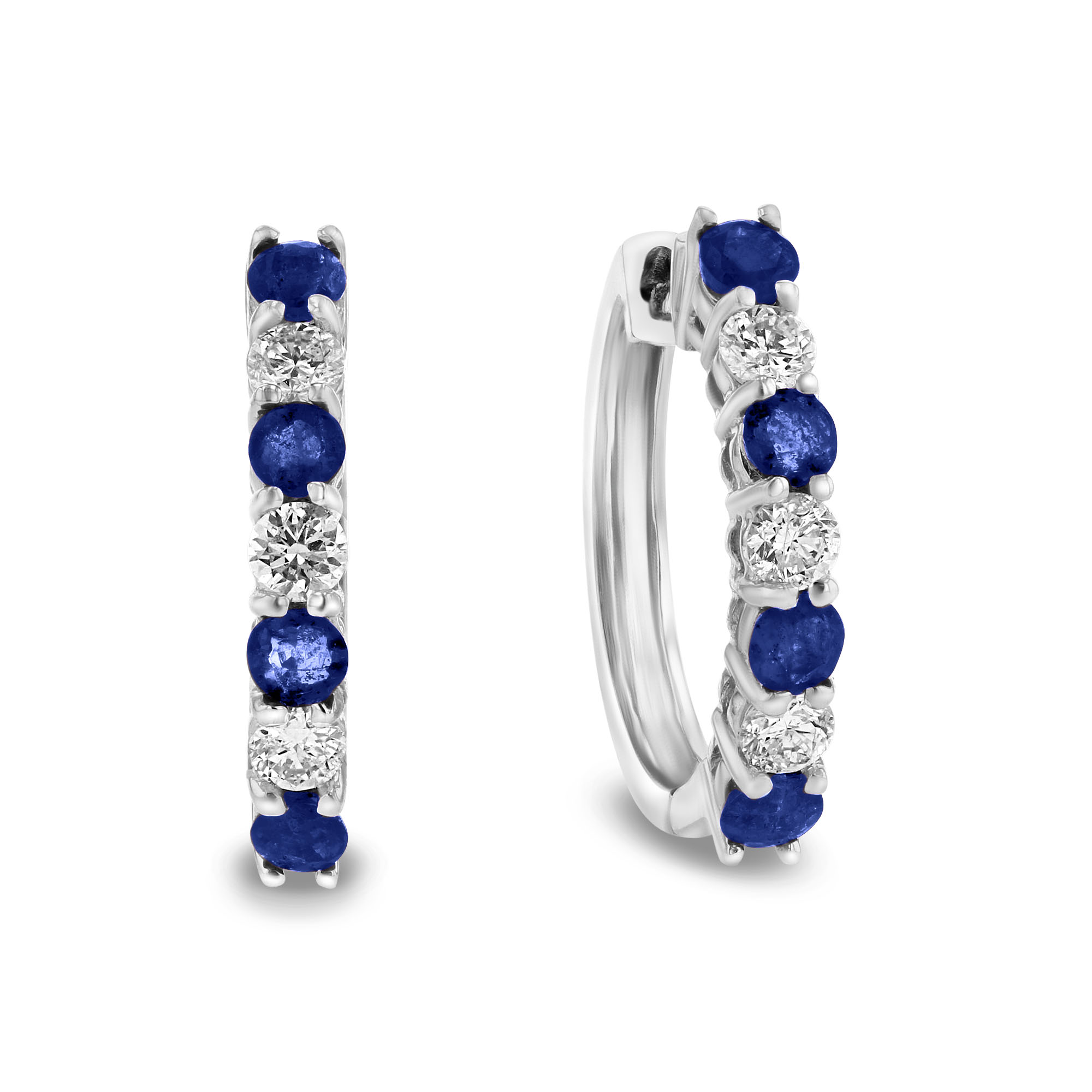 View 1.15ctw Diamond and Sapphire Hoop Earrings in 14k White Gold