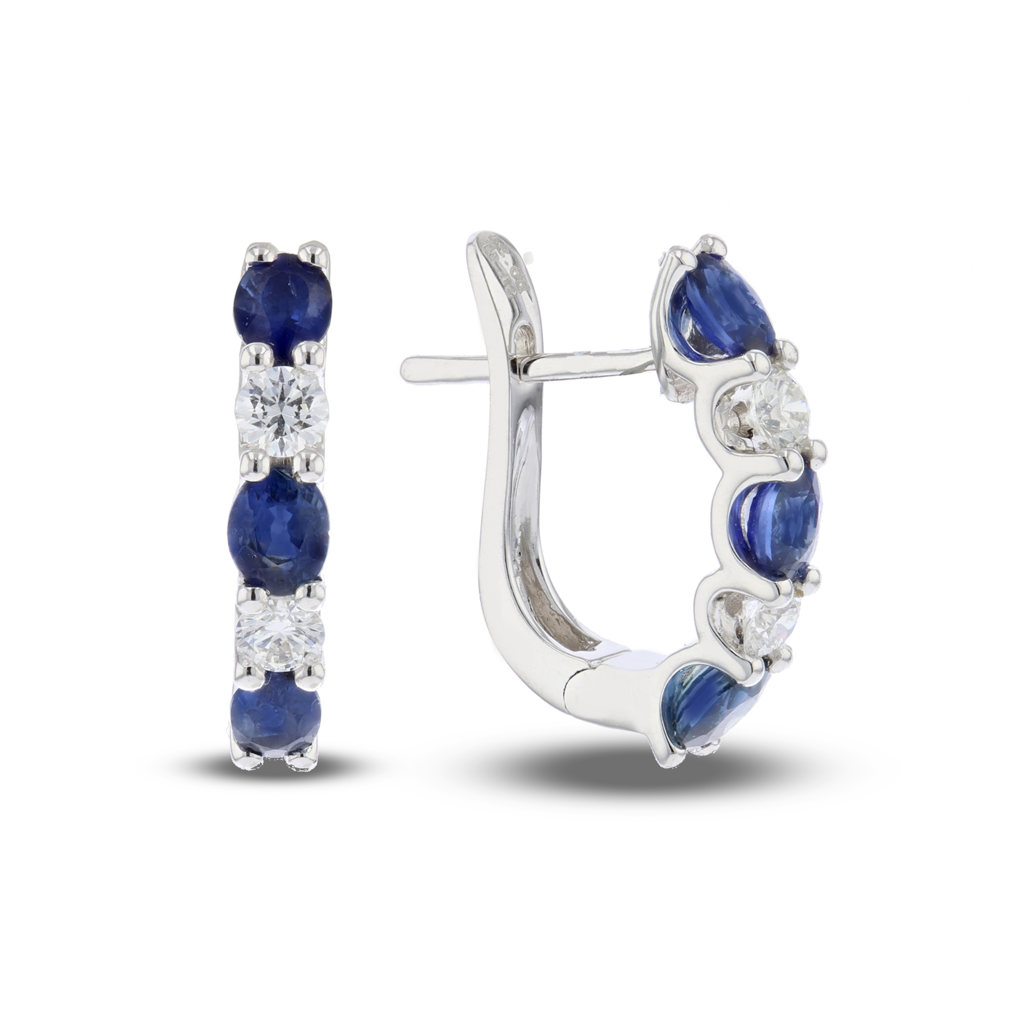 View 1.65ctw DIamond and Sapphire Hoop Earrings in 18k White Gold