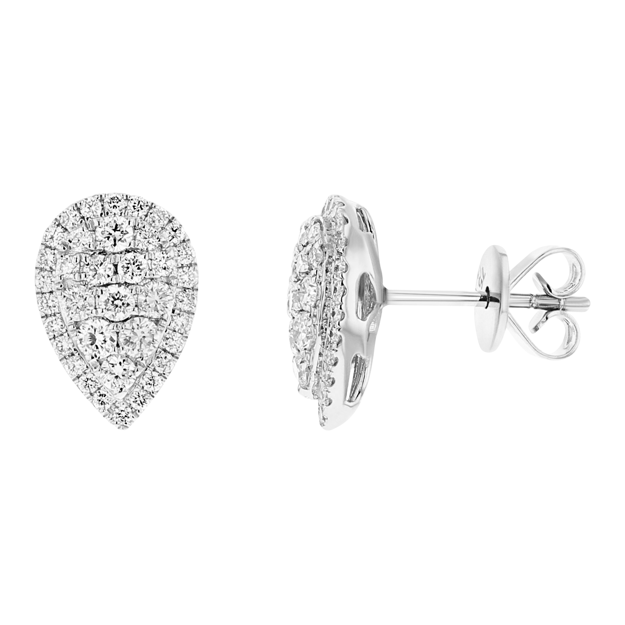 View 0.80ctw Diamond Pear Shaped Cluster Stud Earrings in 18k Whiite Gold