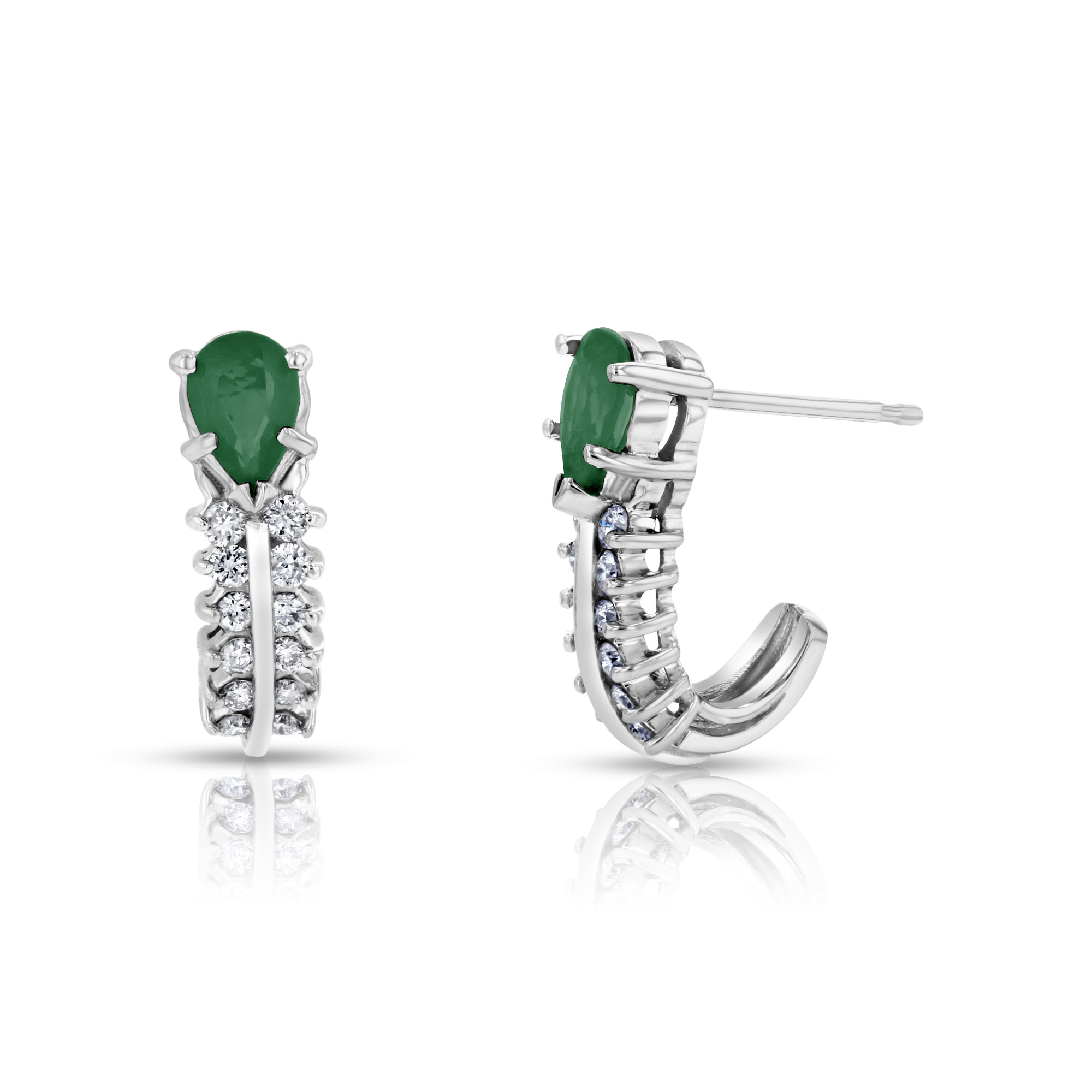 View 0.30ctw Diamonds and Emerald Earrings in 14k White Gold
