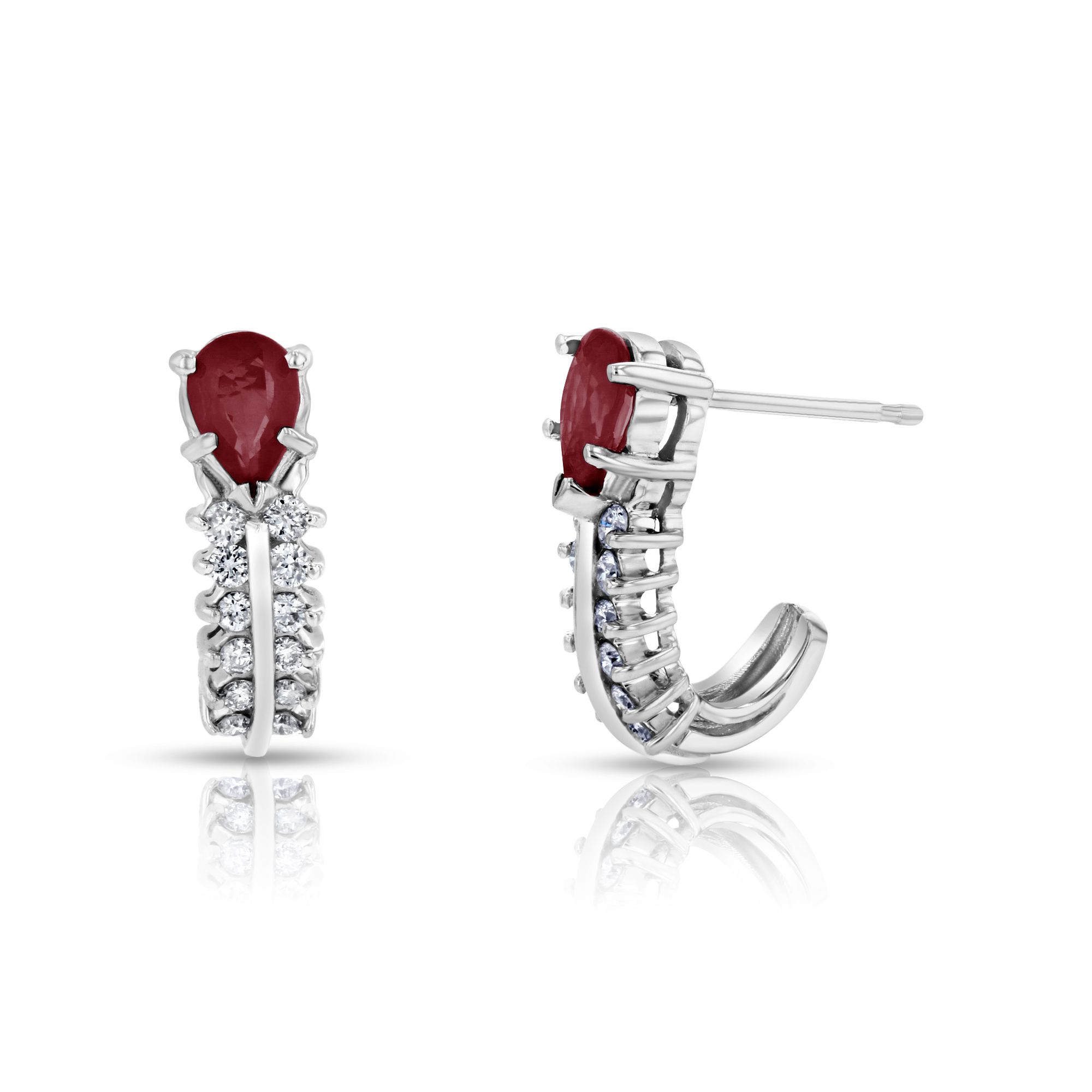View 0.30ctw Diamonds and Ruby Earrings in 14k White Gold