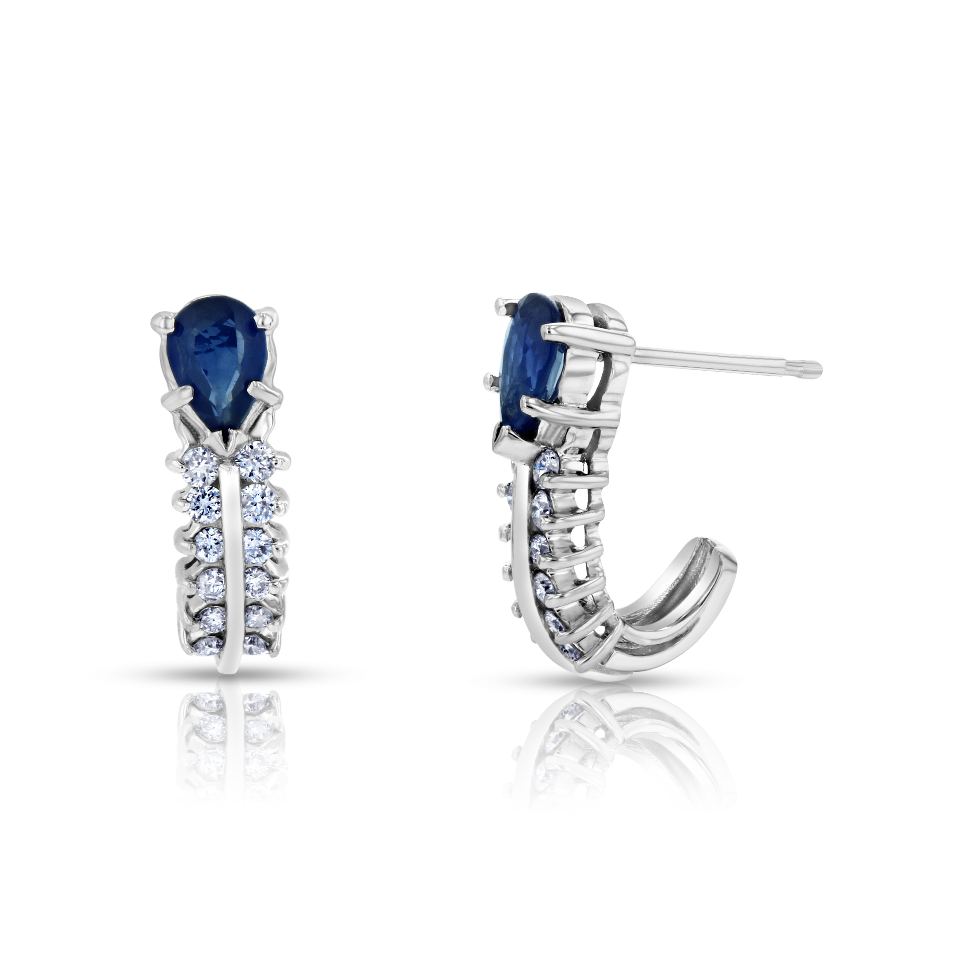 View 0.30ctw Diamonds and Sapphire Earrings in 14k White Gold