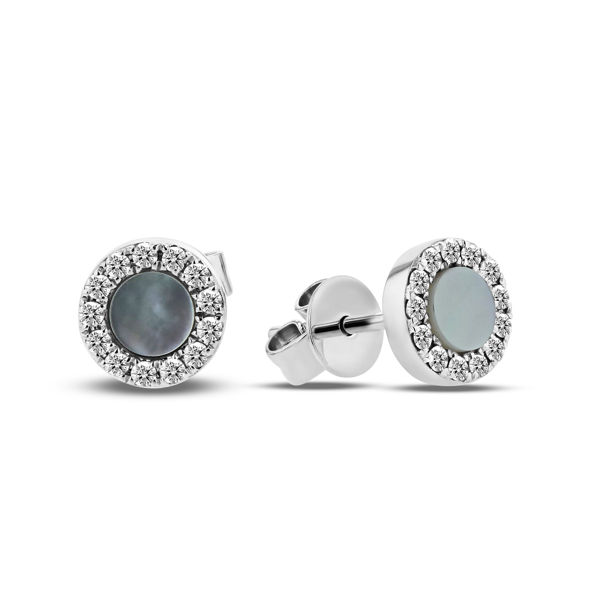 View 0.16ctw Diamond and Mother of Pearl Earrings in 14k White Gold