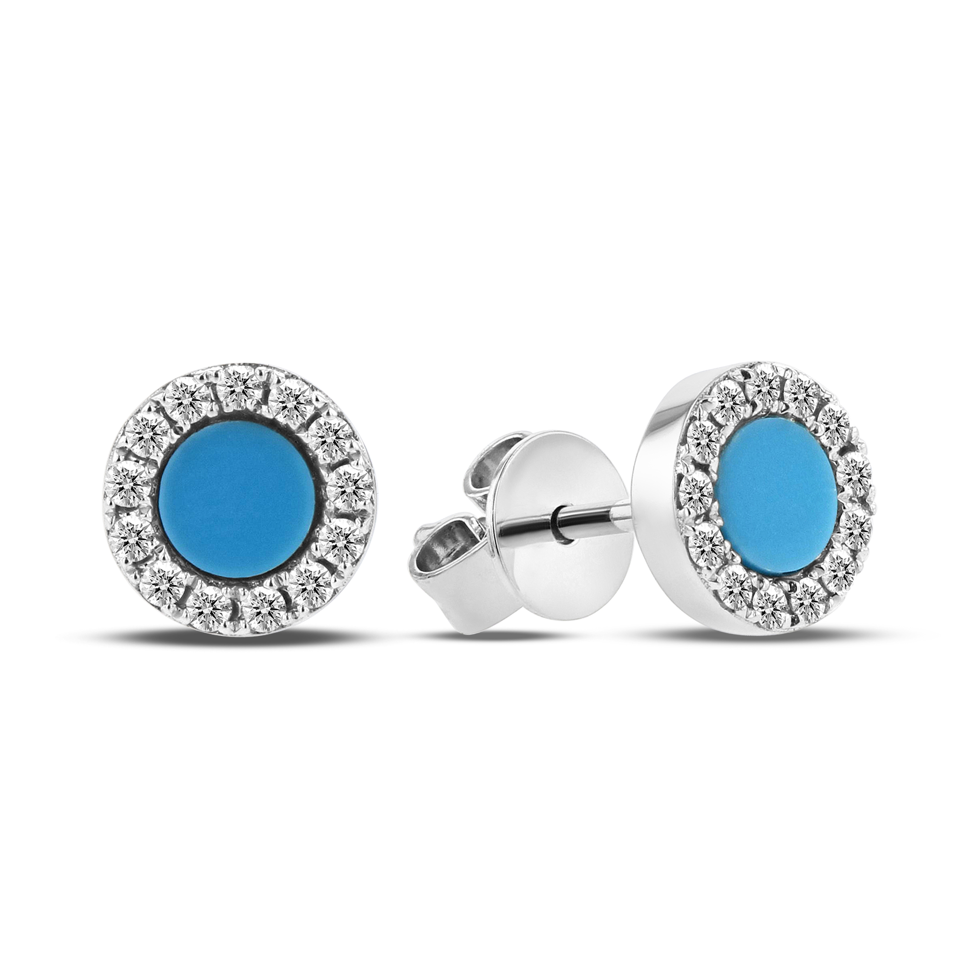 View 0.16ctw Diamond and Turquoise Earring in 14k White Gold