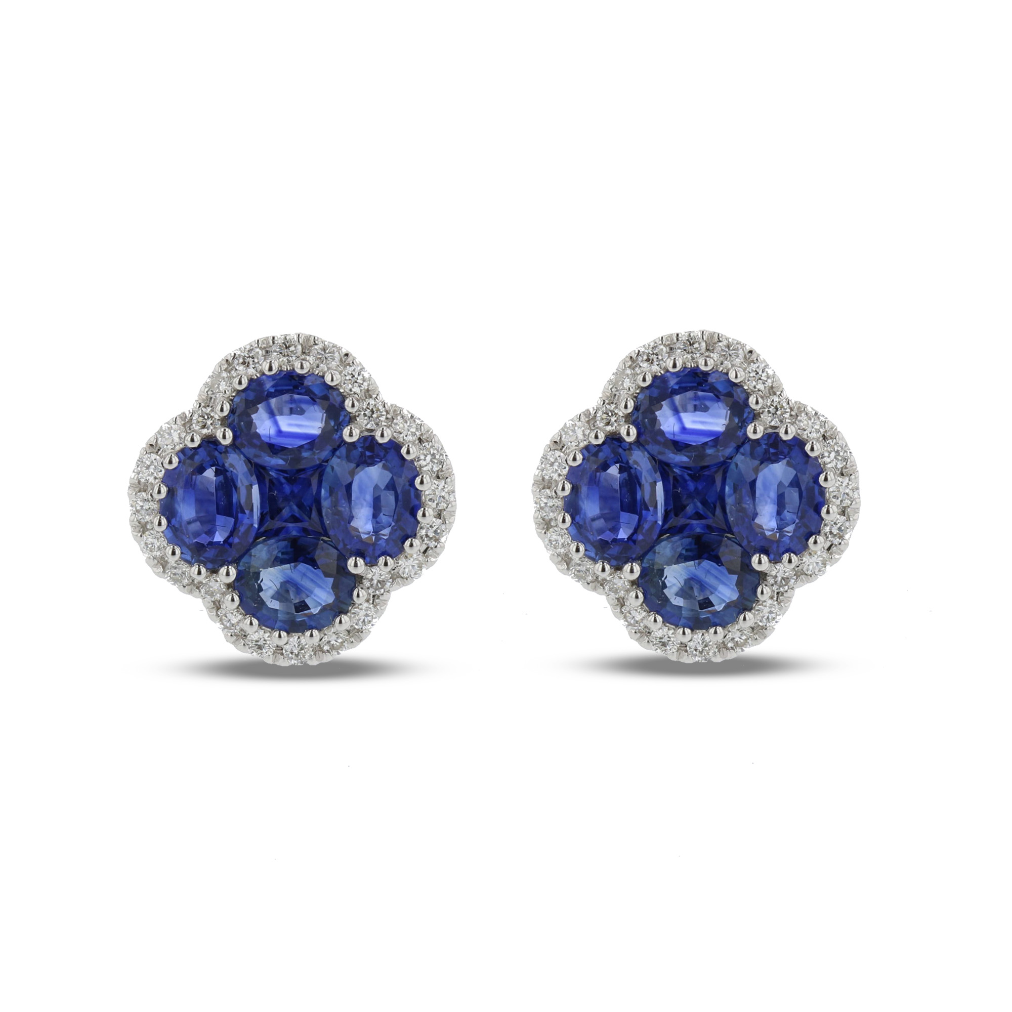 View 0.23ctw Diamond and Sapphire Clover Earring in 18k White Gold
