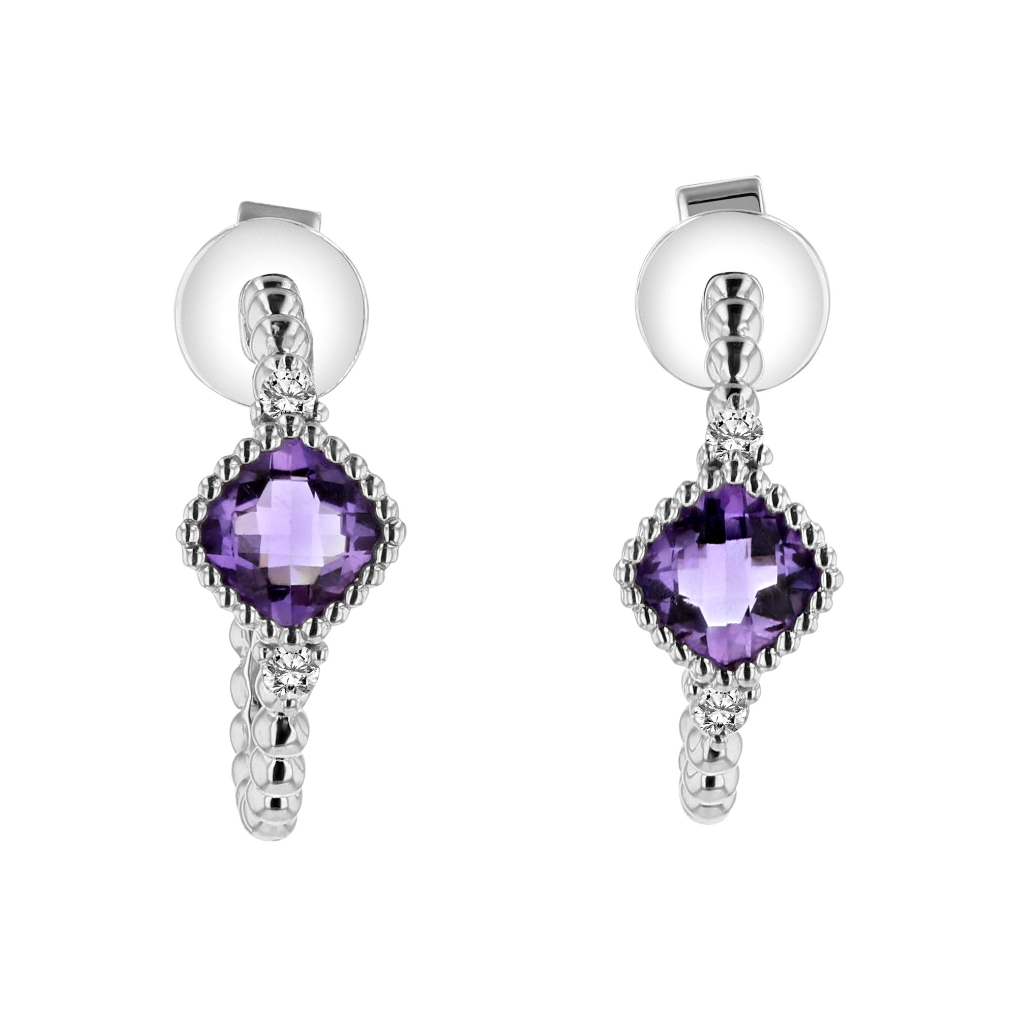 View 0.06ctw Diamond and Amethyst Earring in 14k White Gold