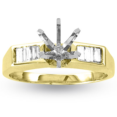View 14k Gold Engagement Semi-Mount Ring with 0.33ct tw of Baguette Diamonds
