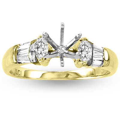 View 14k Gold Engagement Semi-Mount Ring with 0.45ct tw of Baguette & Marquese Diamonds