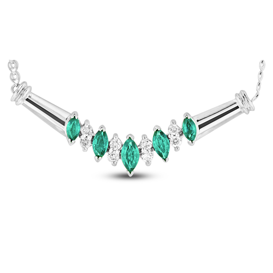View 0.65ctw Emerald and Diamond Necklace in 14k white gold