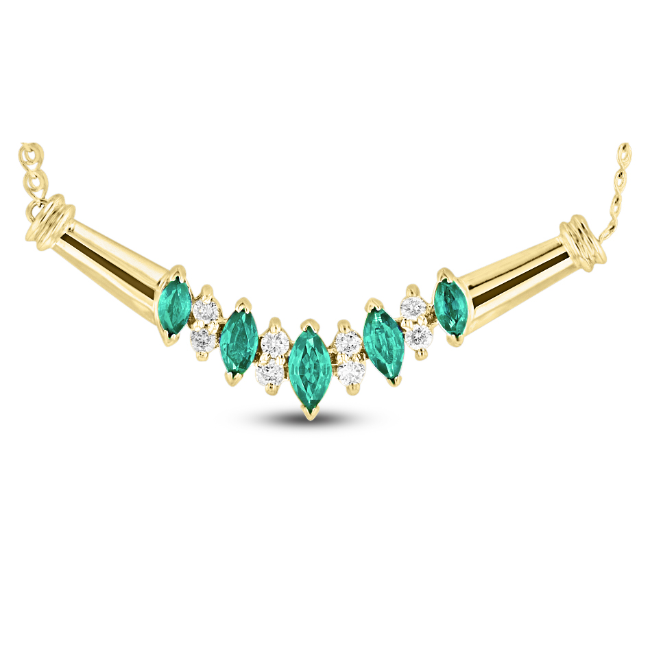 View 0.65ctw Emerald and Diamond Necklace in 14k yellow gold