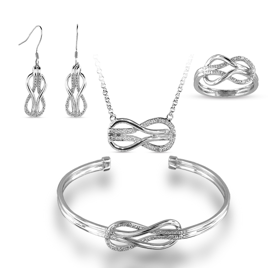 View Sterling Silver Diamond Accent Infinity Set Ring (finger sizes 5,6,7,8 only), Earring, Bangle, Necklace