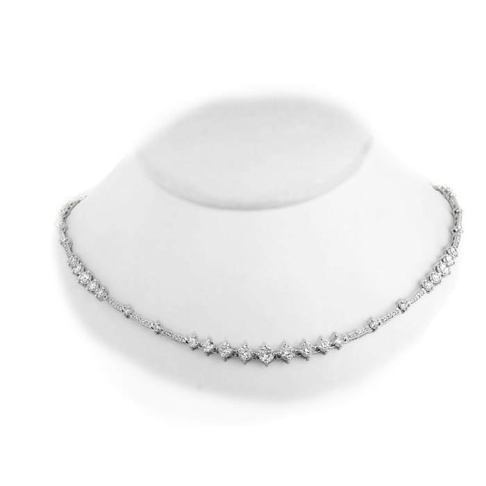 View 5.00ct tw of Round Diamond Fashion Tennis Necklace in 18k White Gold
