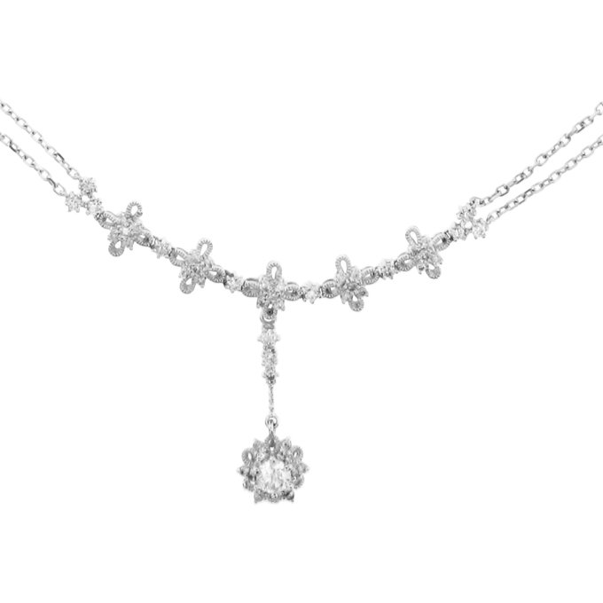 View 14k Gold Flower Cluster Fashion Necklace with 0.75cttw od Diamonds