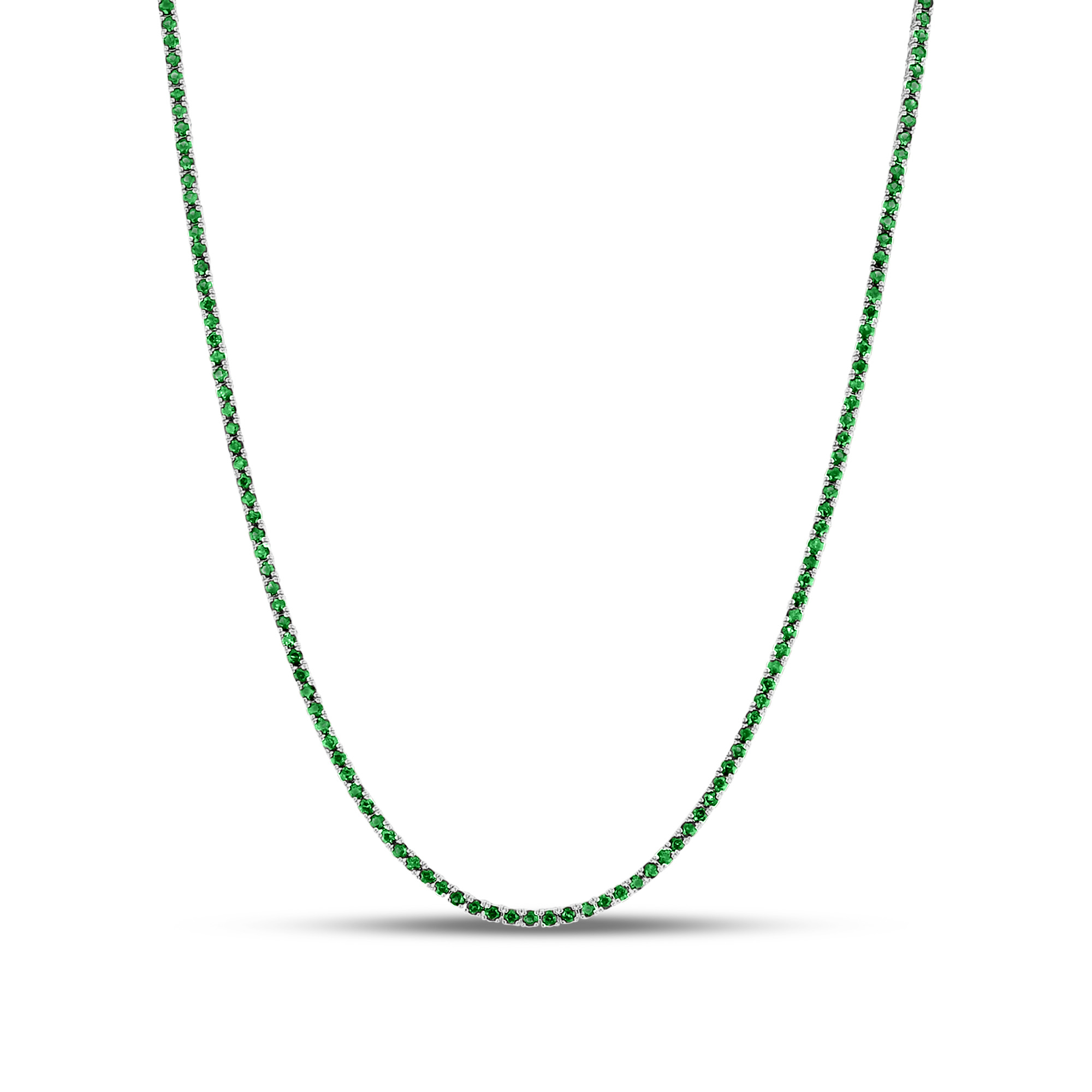 View 7.00ctw Emerald Tennis Necklace in 17 Inch in 14k White Gold