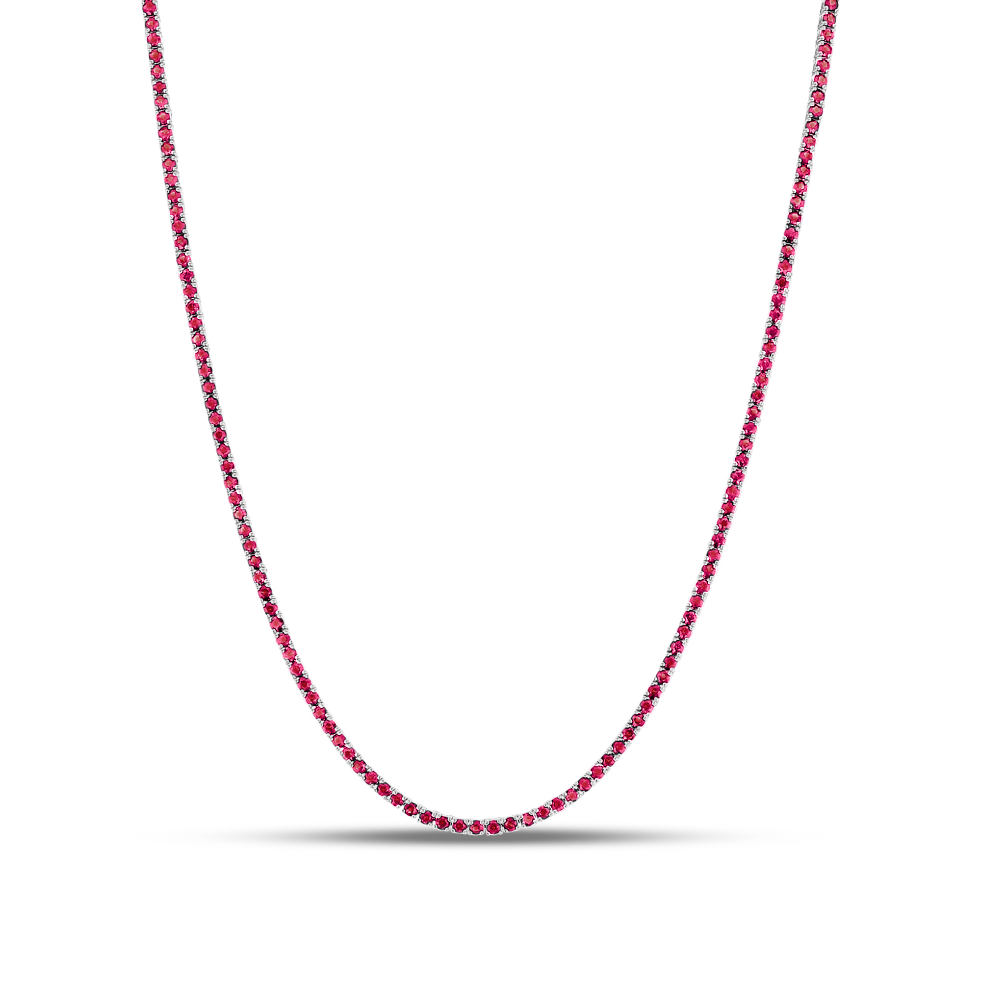 View 7.00ctw Ruby Tennis Necklace in 17 Inch in 14k White Gold