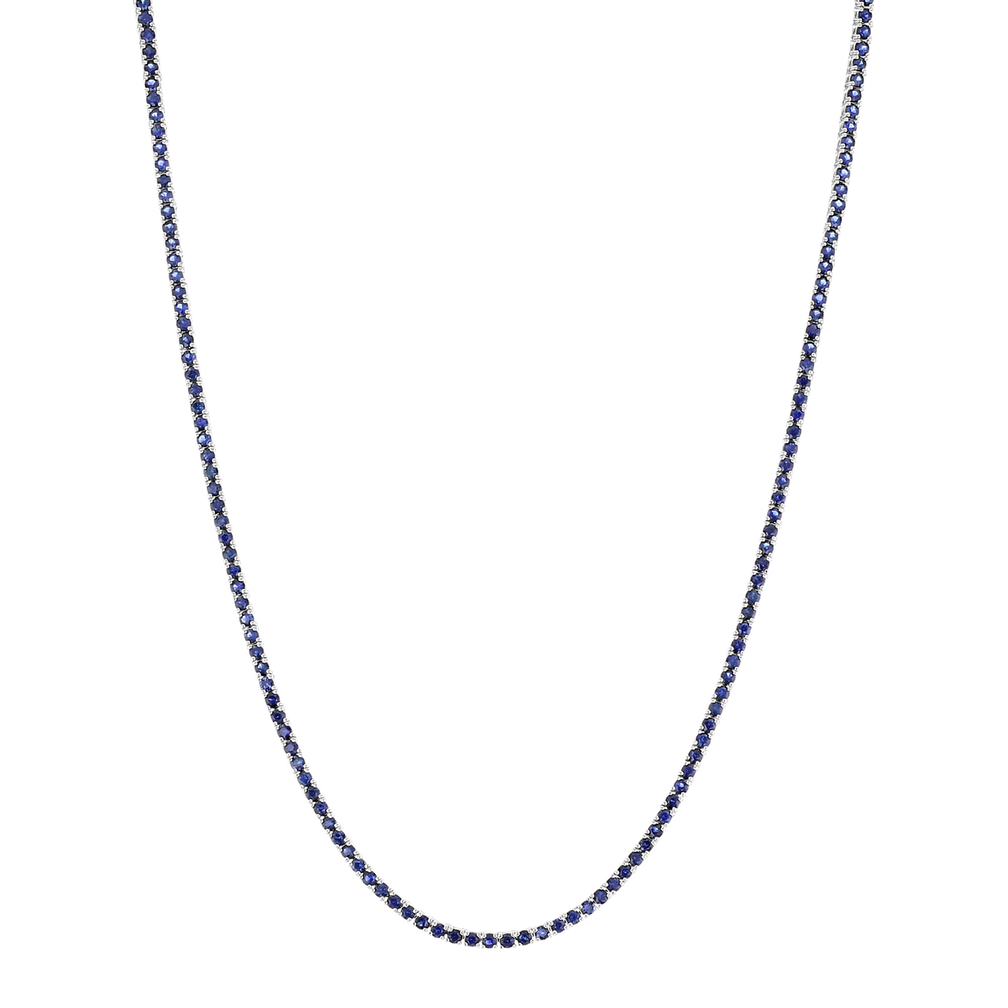 View 7.00ctw Sapphire Tennis Necklace in 17 Inch in 14k White Gold