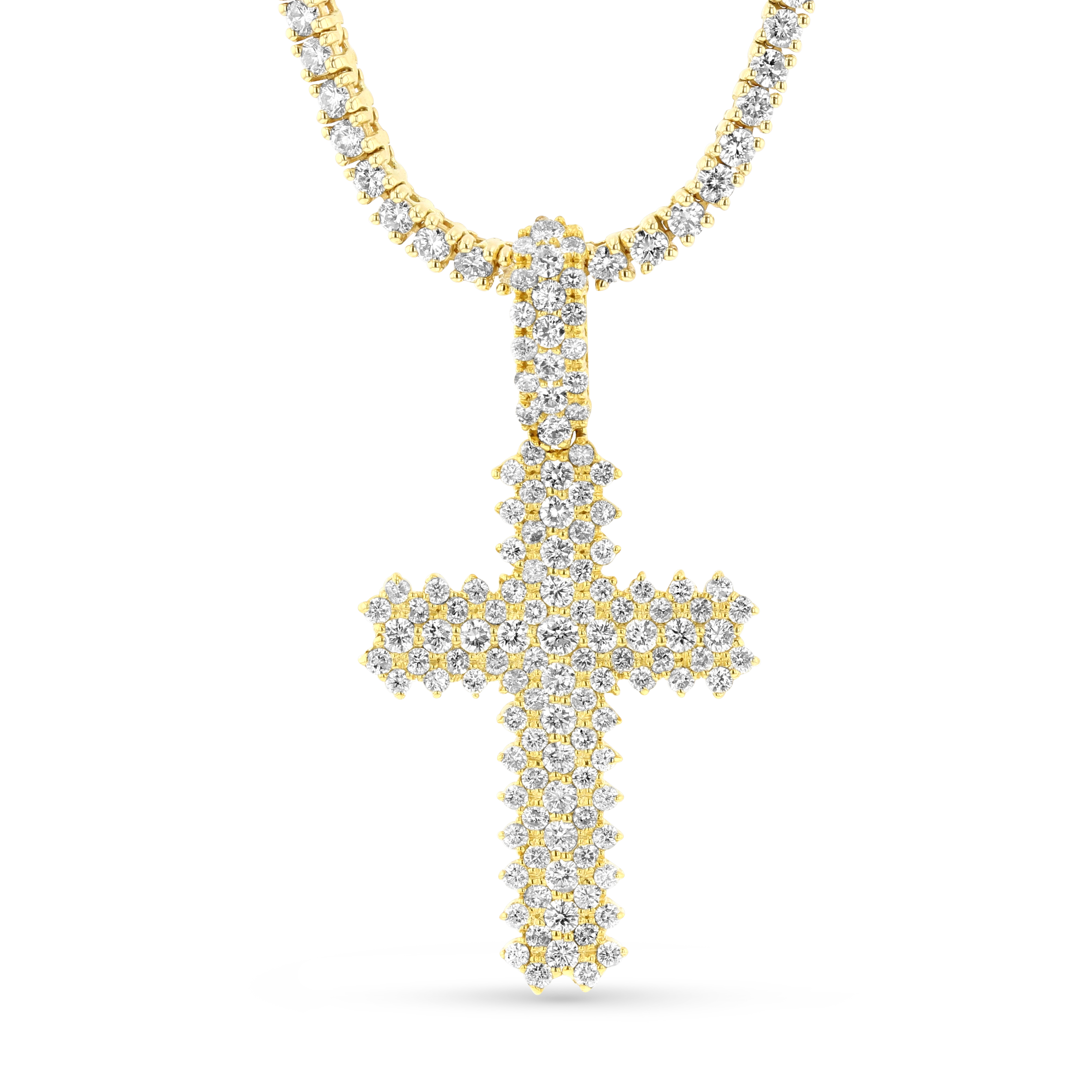 View 12.00ctw Diamond Cross Necklace in 14k Yellow Gold