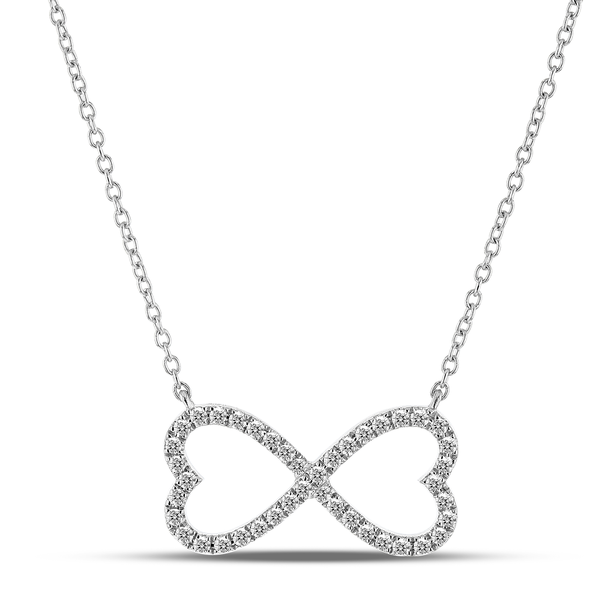 View 0.17ctw Diamond Double Heart Necklace in 14k White Gold