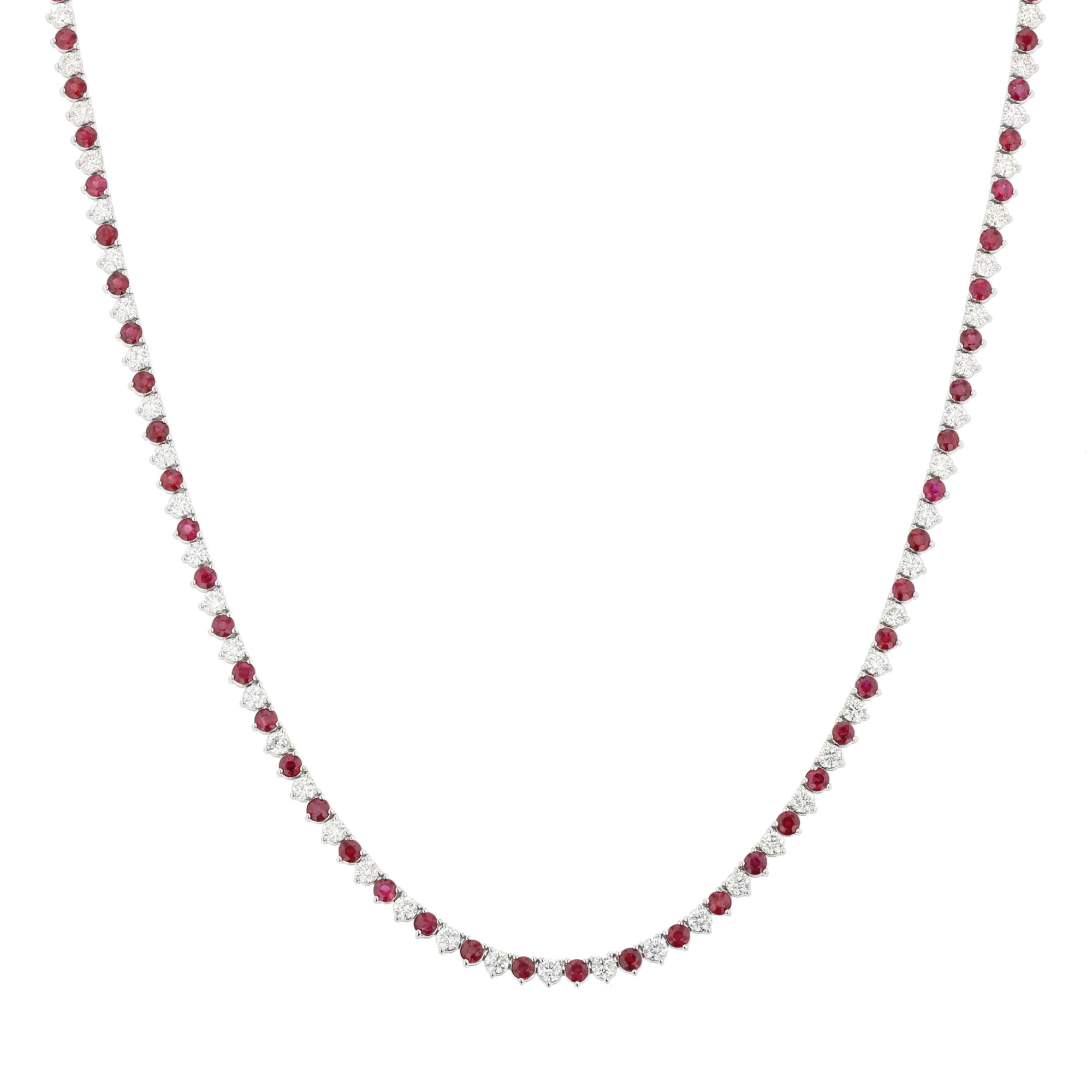 View 9ctw Diamond and Ruby Tennis Necklace in 14k White Gold