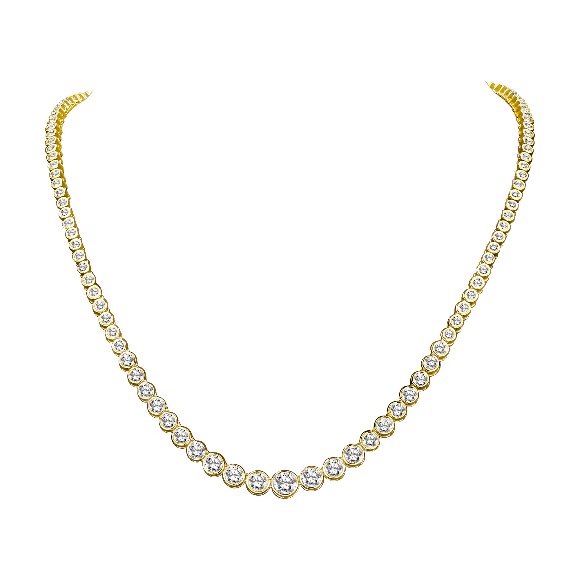 View 7.00ctw 17 inch Graduated Diamond Bezel Set Tennis Necklace in 14k Yellow Gold