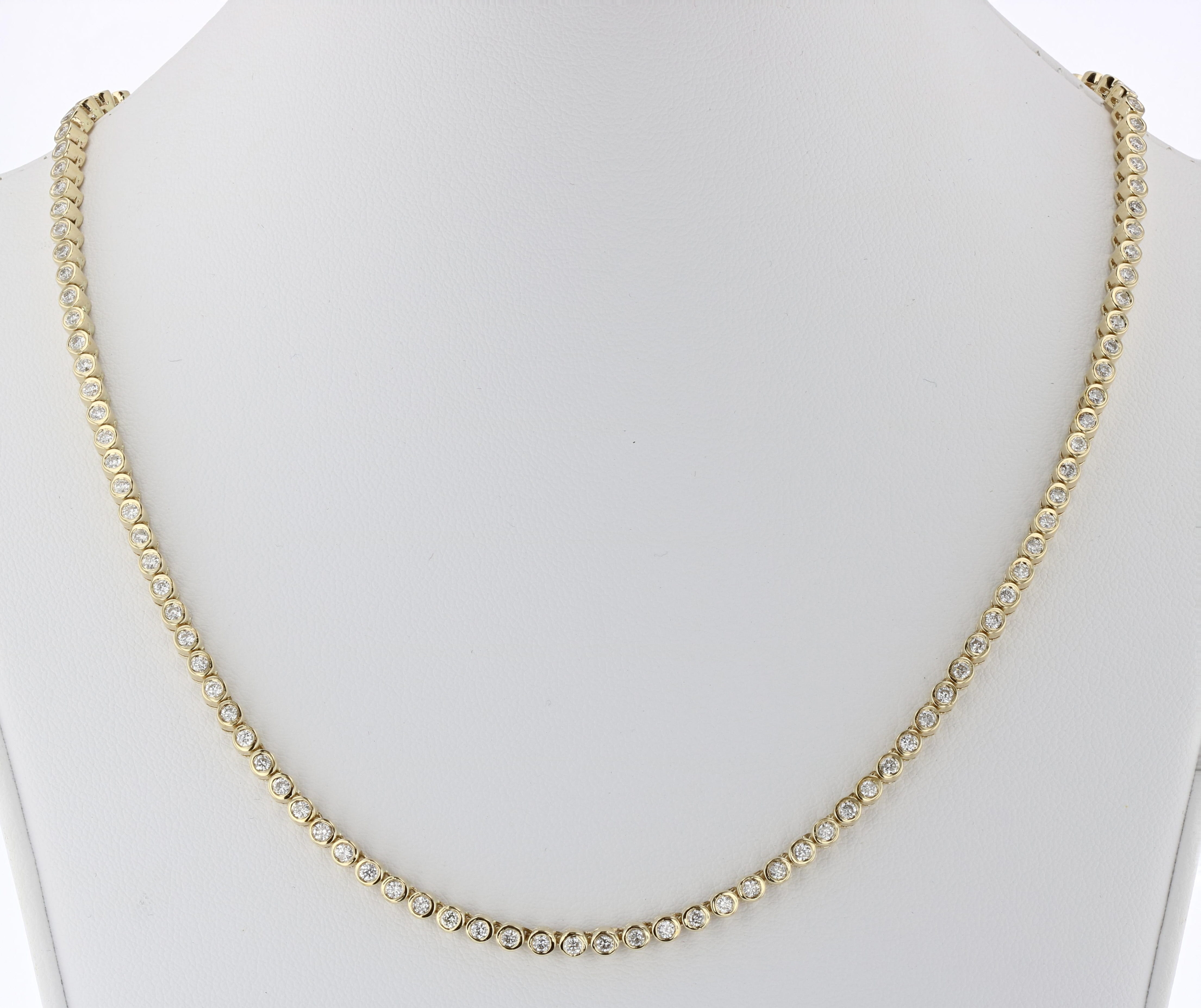 View 3.63ctw Diamond Bezel Tennis Necklace in 14k Yellow Gold - 17 Inch