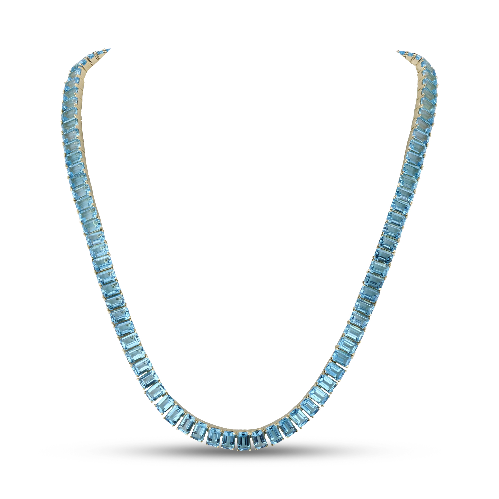 View 74ctw Emerald Cut Blue Topaz Necklace in 14k Yellow Gold 
