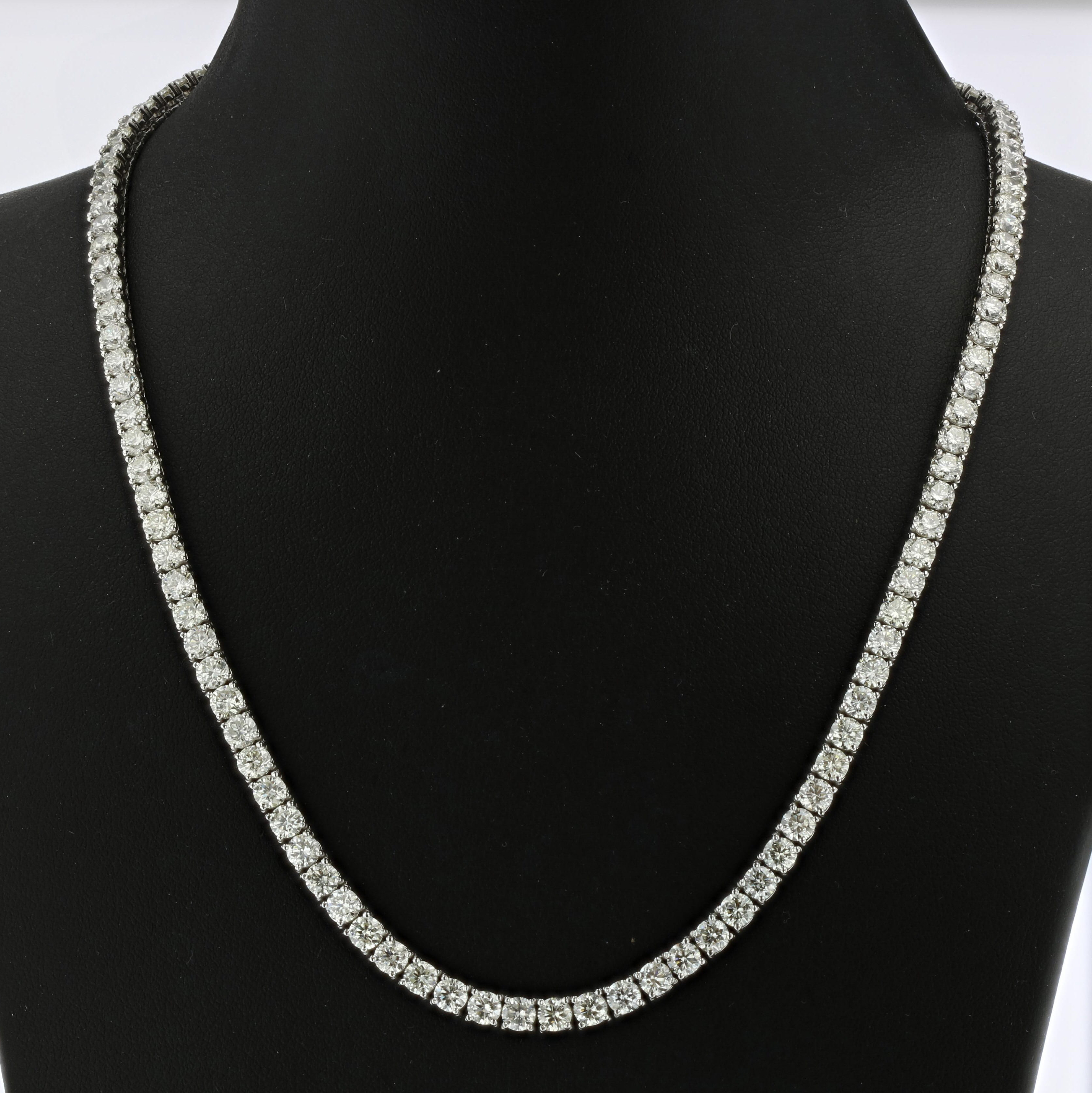 View 20ctw Diamond Straight Size Tennis Necklace in 14k White Gold 17 inch