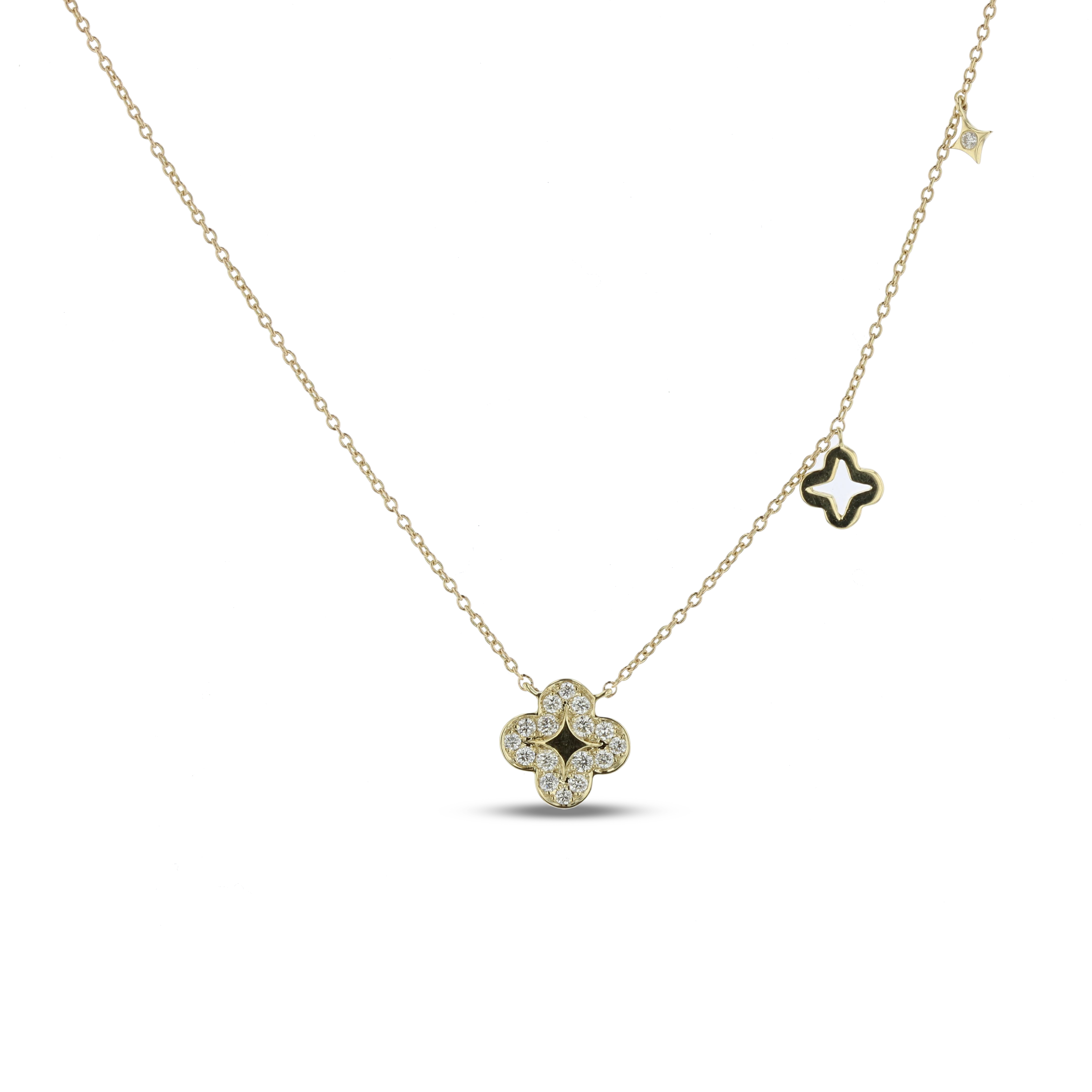 View 0.19ctw Diamond Clover Necklace in 14k Yellow Gold