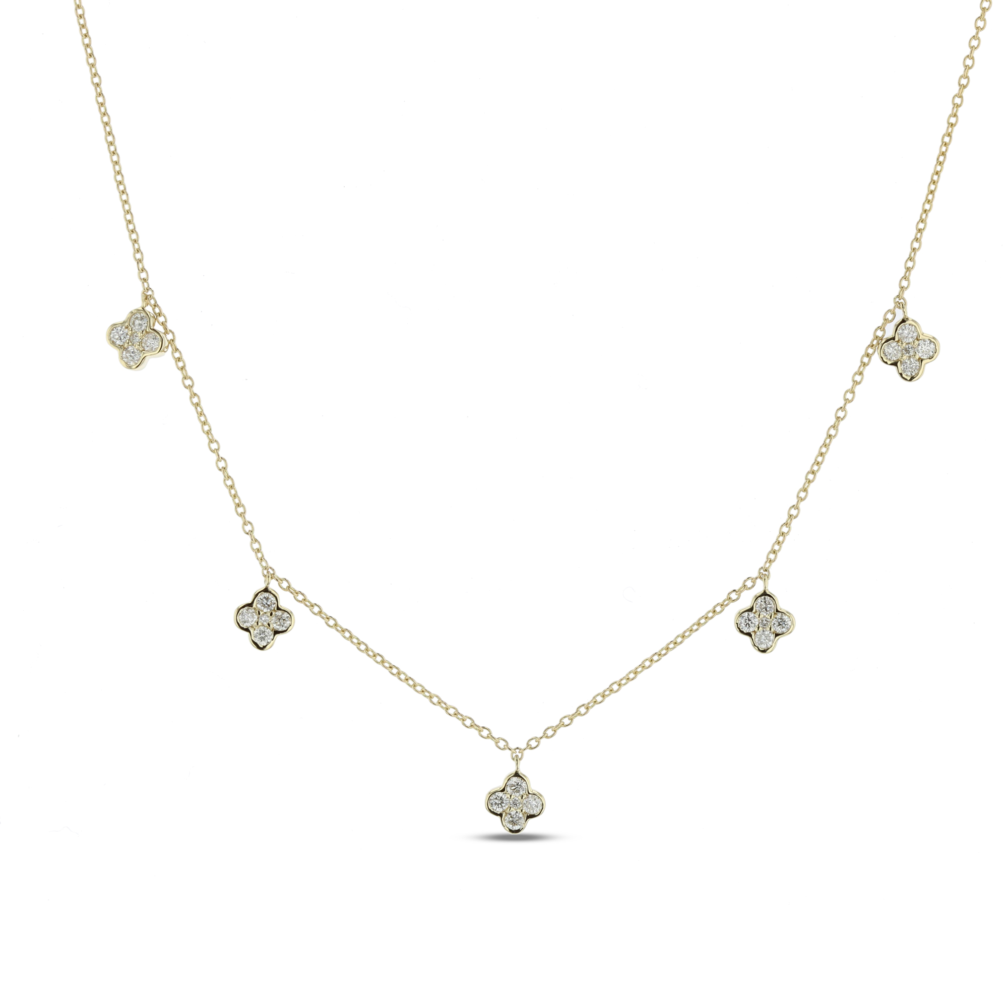 View 0.35ctw Diamond Cluster Clover Necklace in 14k Yellow Gold