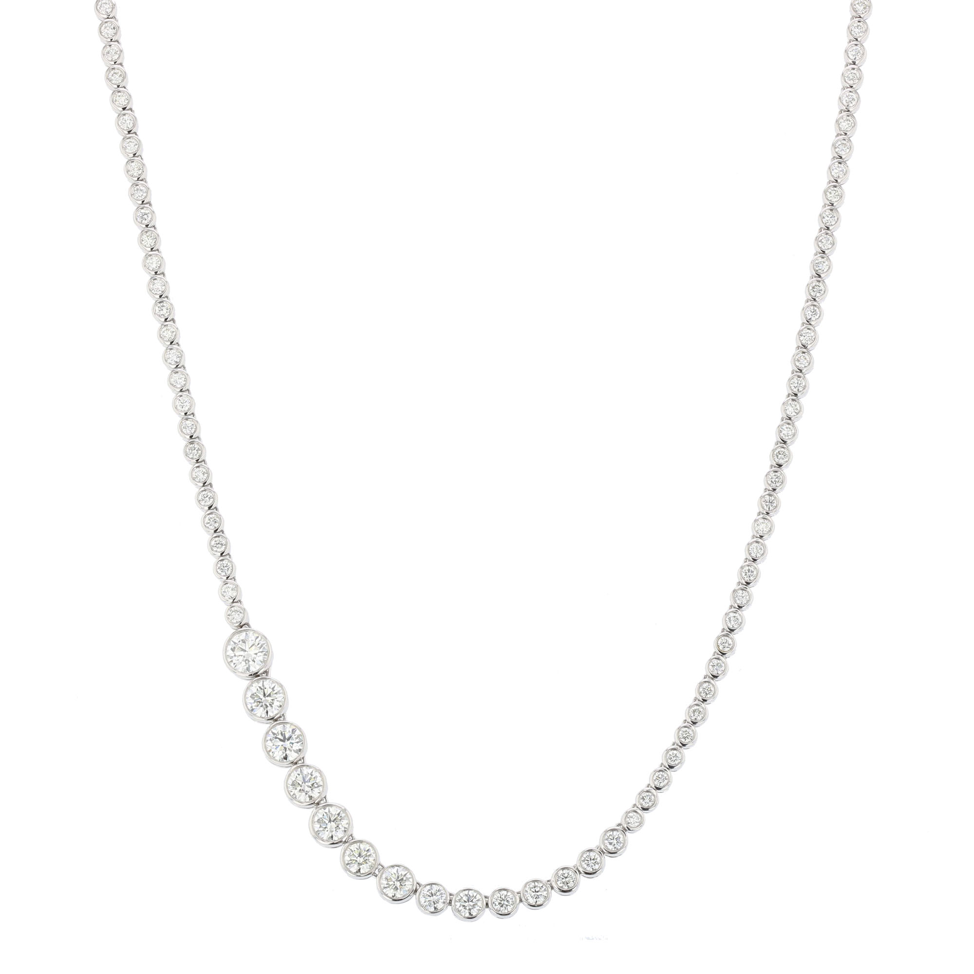 View 8.01ctw Diamond Graduated Bezel Tennis Necklace in 14k White Gold