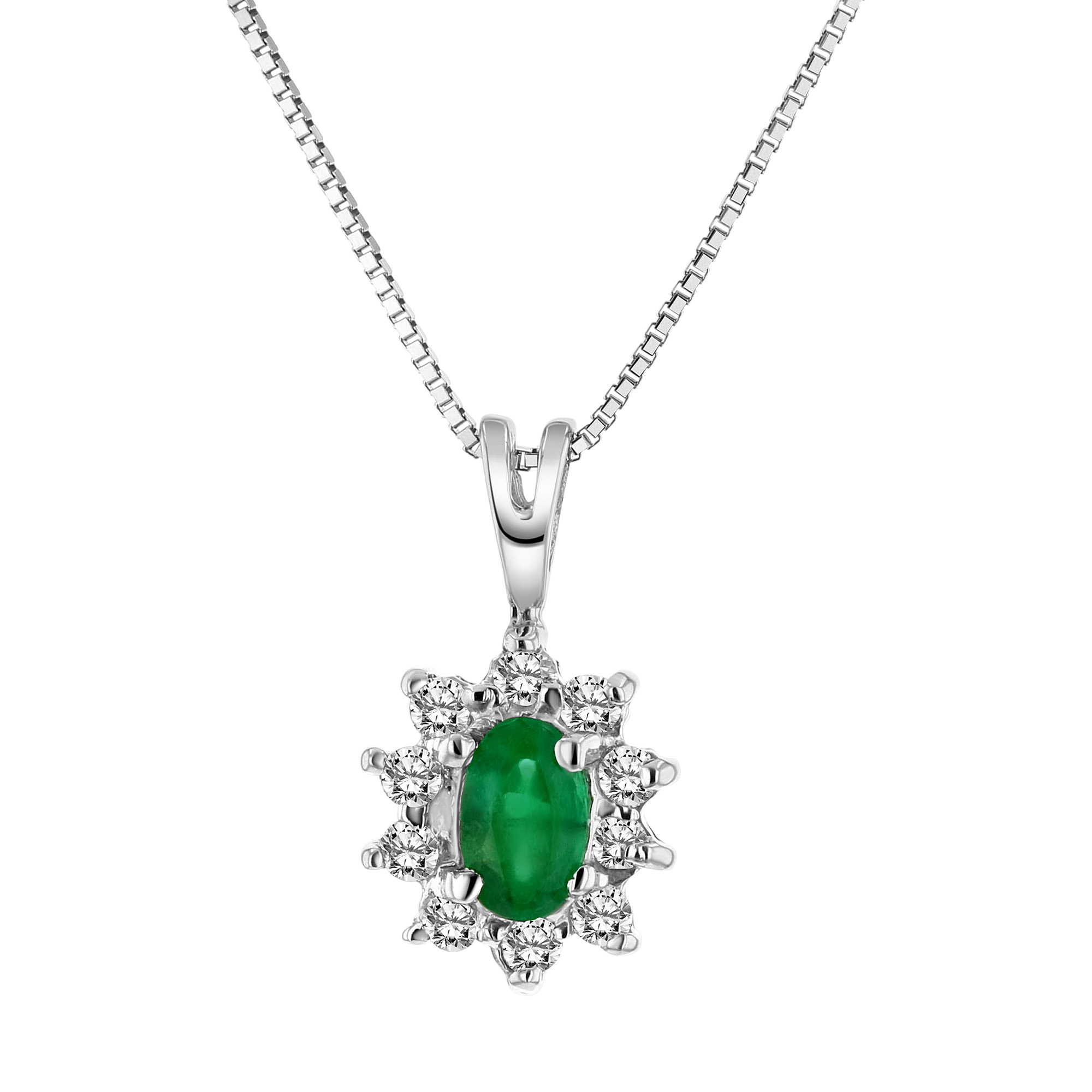 View 0.35cttw Diamond and Emerald Pendant 14k Gold