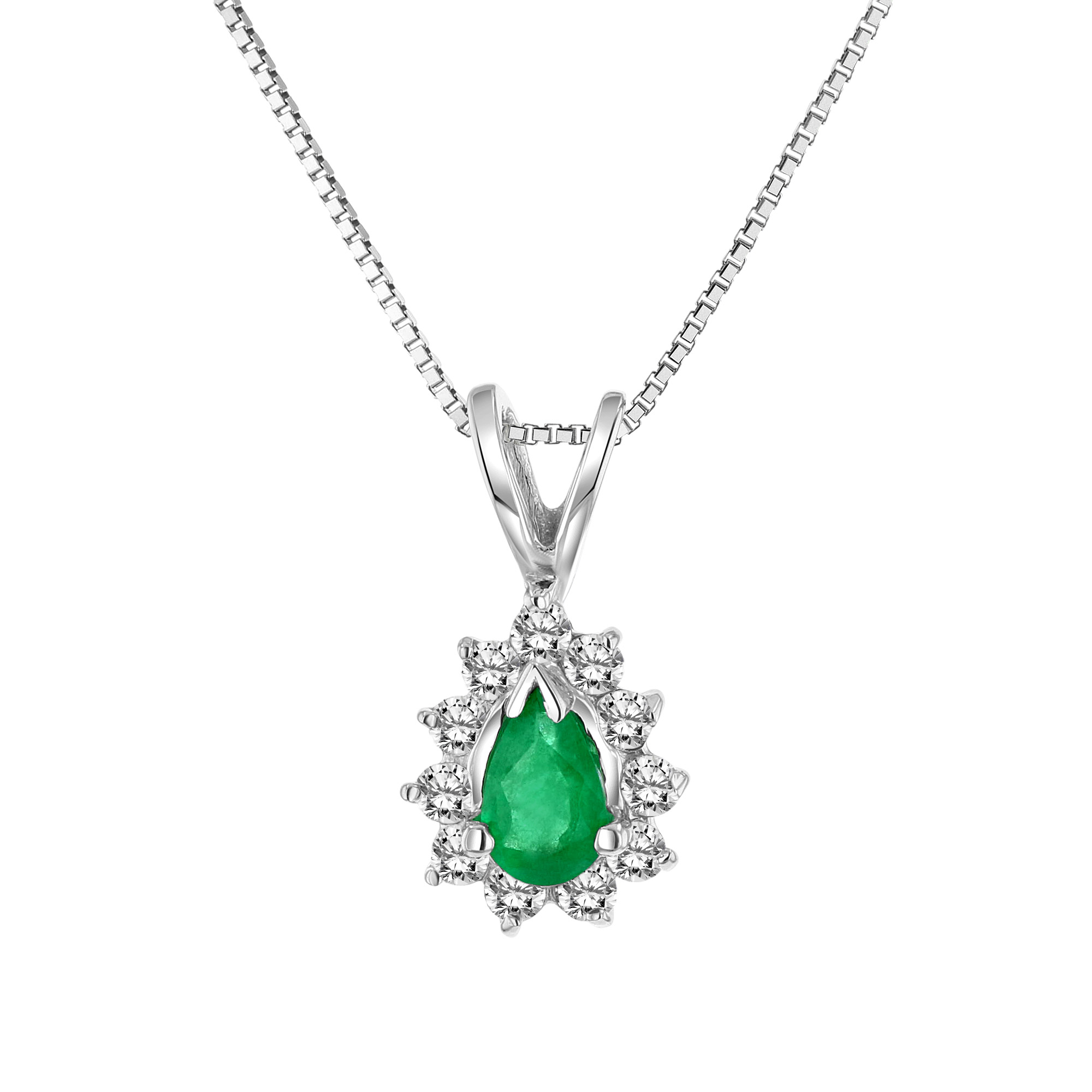 View 0.35cttw  Diamond and Emerald Pendant in 14k Gold