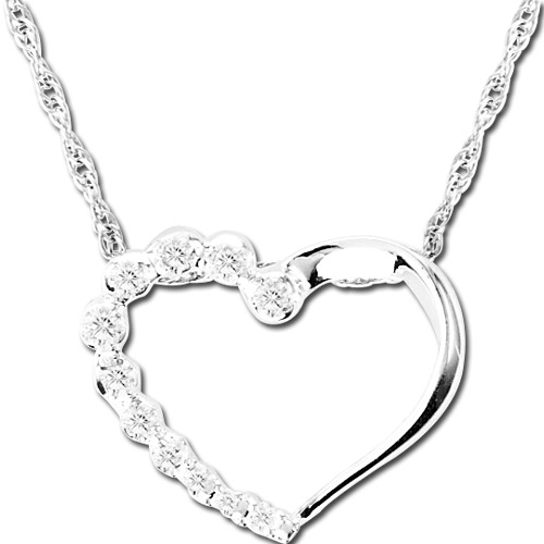 View .015cttw Diamond Open Heart Sterling Silver Pendant 18 Inch Chain Included