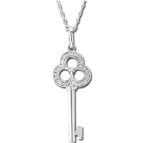 View 0.02ct Diamond Sterling Silver Key Pendant with 18 Inch Chain 