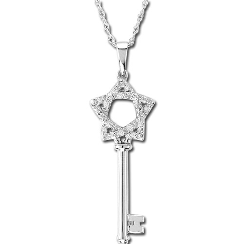 View 0.02ct Diamond Star Sterling Silver Key Pendant  with 18 Inch Chain 