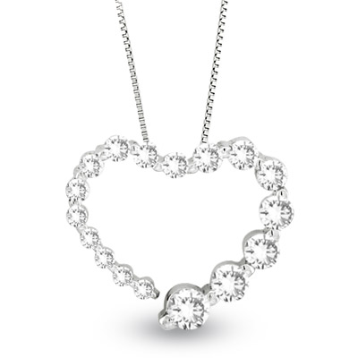 View 14k Gold Journey Heart Pendant with 1.00ct of Diamonds. 16 inch Cable Chain included