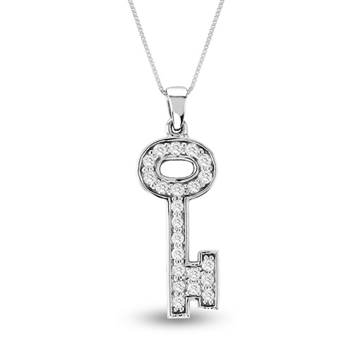 View 14k Gold 0.40ct tw Diamond Key Pendant With 16 inch Chain