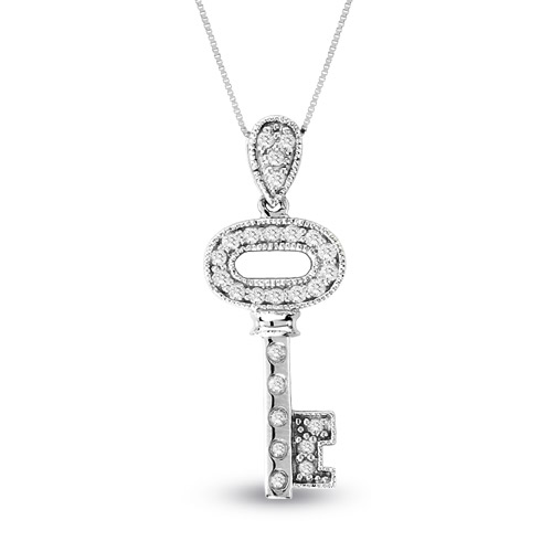 View 14k Gold 0.35ct tw Diamond Key Pendant With 16 inch Chain