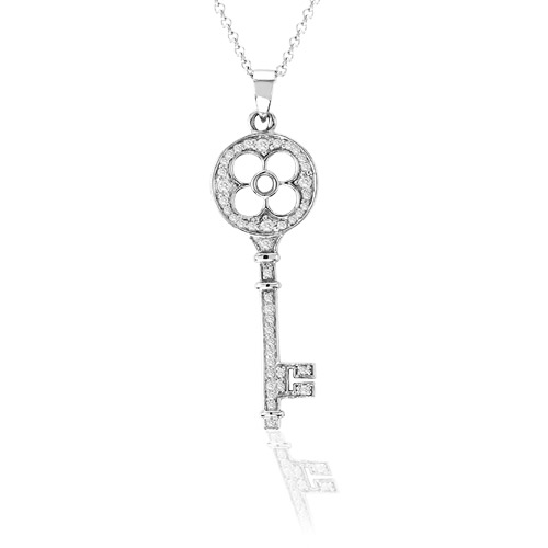 View 14k Gold 0.30ct tw Diamond Key Pendant With 16 inch Chain