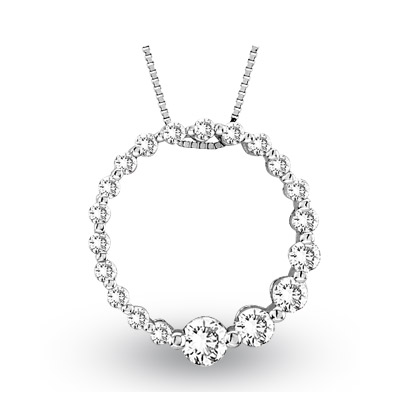 View 0.50ct tw Diamond 14k Gold Journey Circle pendant. Chain Included (15mm in diameter)