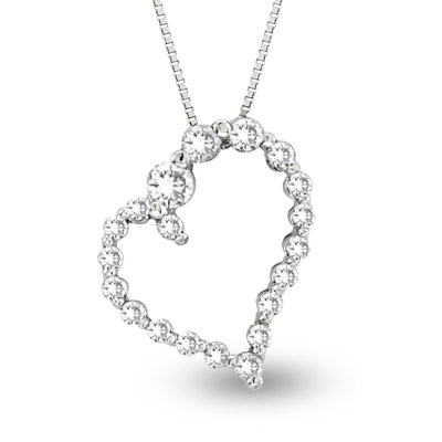 View 0.50ct tw Diamond 14k Gold Journey Heart pendant. Chain Included